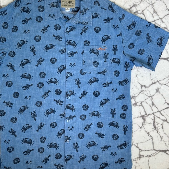 SALT LIFE Crustaceans Shirt Men's XL Blue Crabs Lobster Scallops Mallets Seafood - Picture 7 of 9